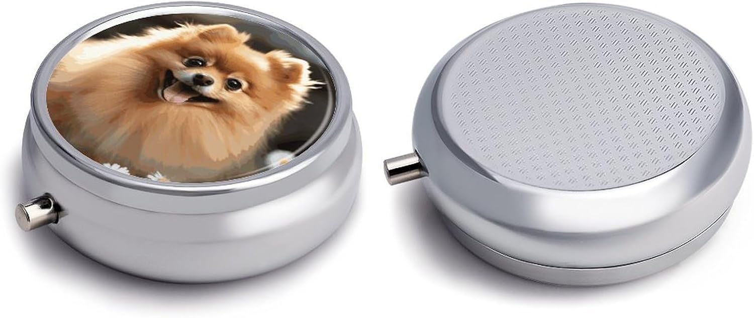 Pomeranian Dog Round 3 Compartment Pill Box with Mirror image 3