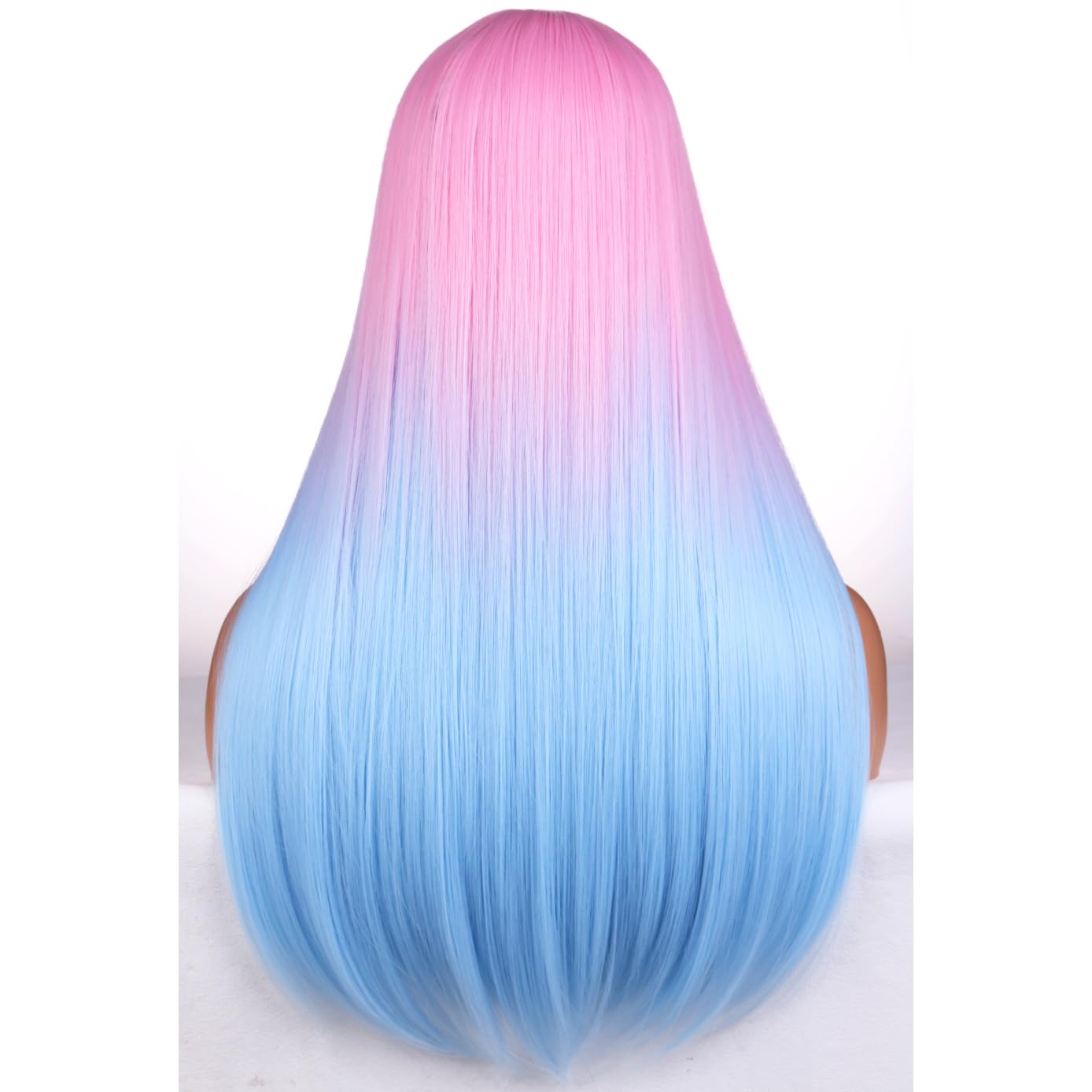 BERON Pink and Blue Long Wigs for Women Straight Girls Costume Hair Wig with Bangs Pink Ombre Blue Colorful Heat Resistant Synthetic for Cosplay Party or Daily Use Wig