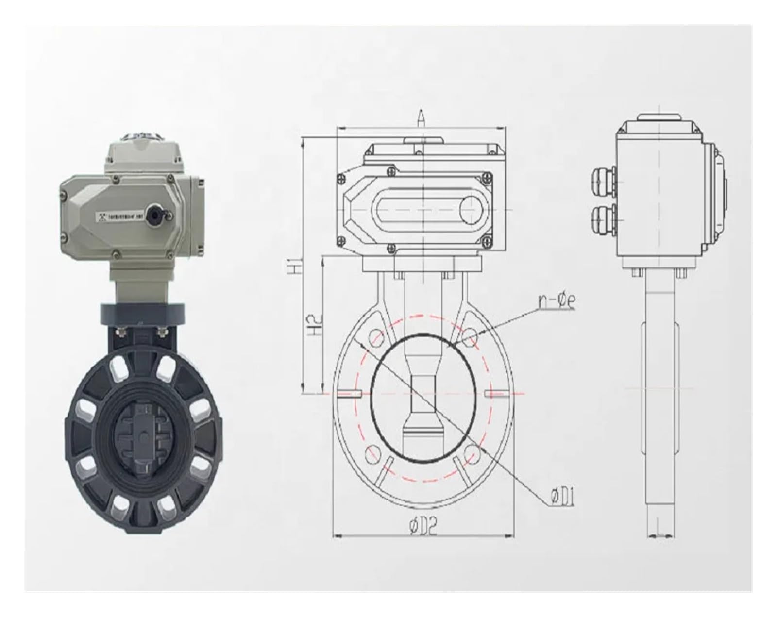 Válvula de mariposa motorizada con actuador eléctrico de PVC de 2 pulgadas, control de tratamiento de agua, bola de potencia neumática