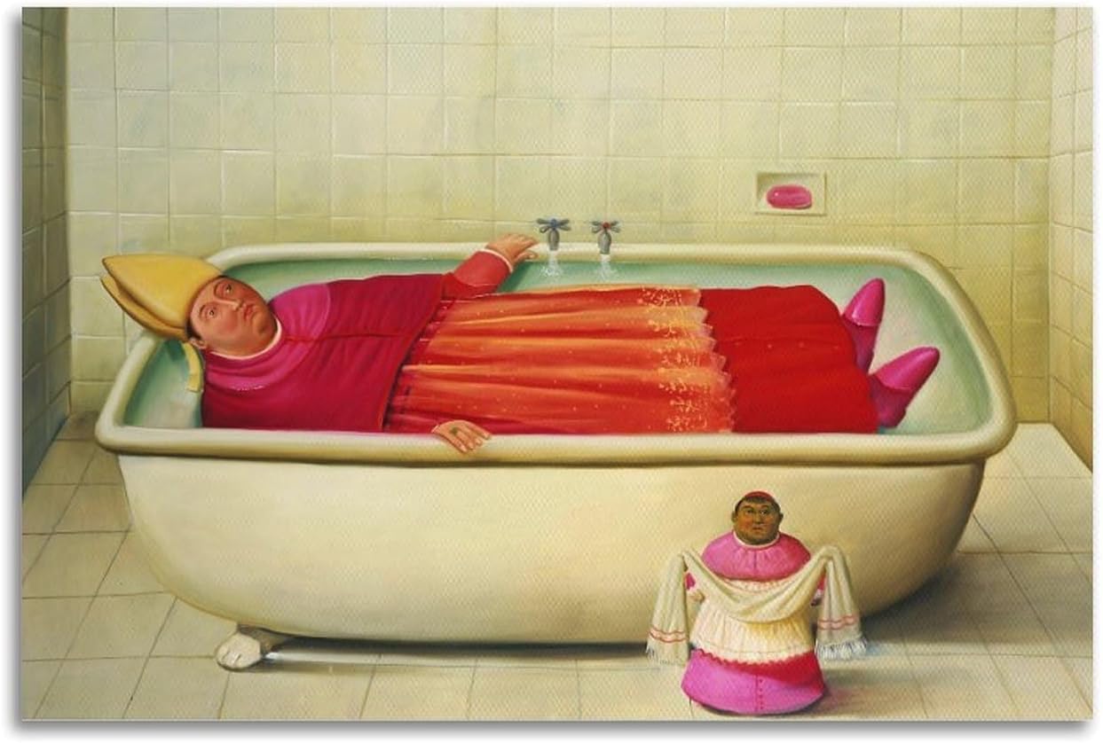 Matvsd Kohecs Fernando Botero Vatican Bathroom Canvas Wall Art, Unframed, 16x24in