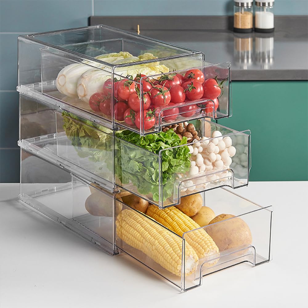 2 Piezas Organizador Cosmético Grande de Acrílico, 33,5 x 20,5 x 11 cm | Organizador de Cajones Apilable Transparente para Cosméticos, Baño, Cuidado de la Piel, Joyas