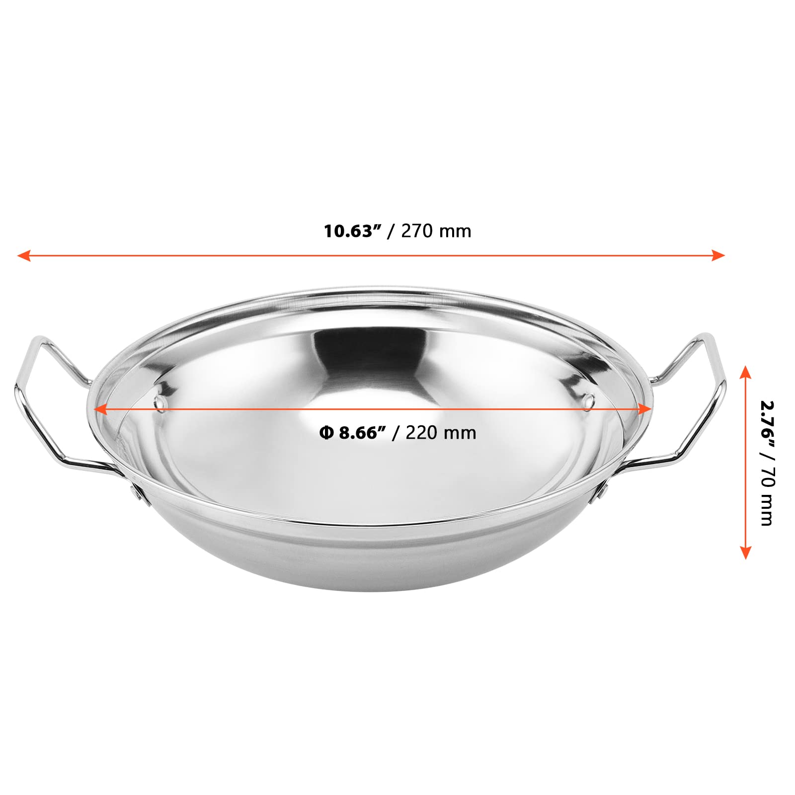 SINJEUN Juego de 6 Platos de Acero Inoxidable para Servir Balti 22cm/8.6", Platos Redondos para Servir Curry, Grandes Cuencos Batli para Restaurantes, Bares, Cocina India