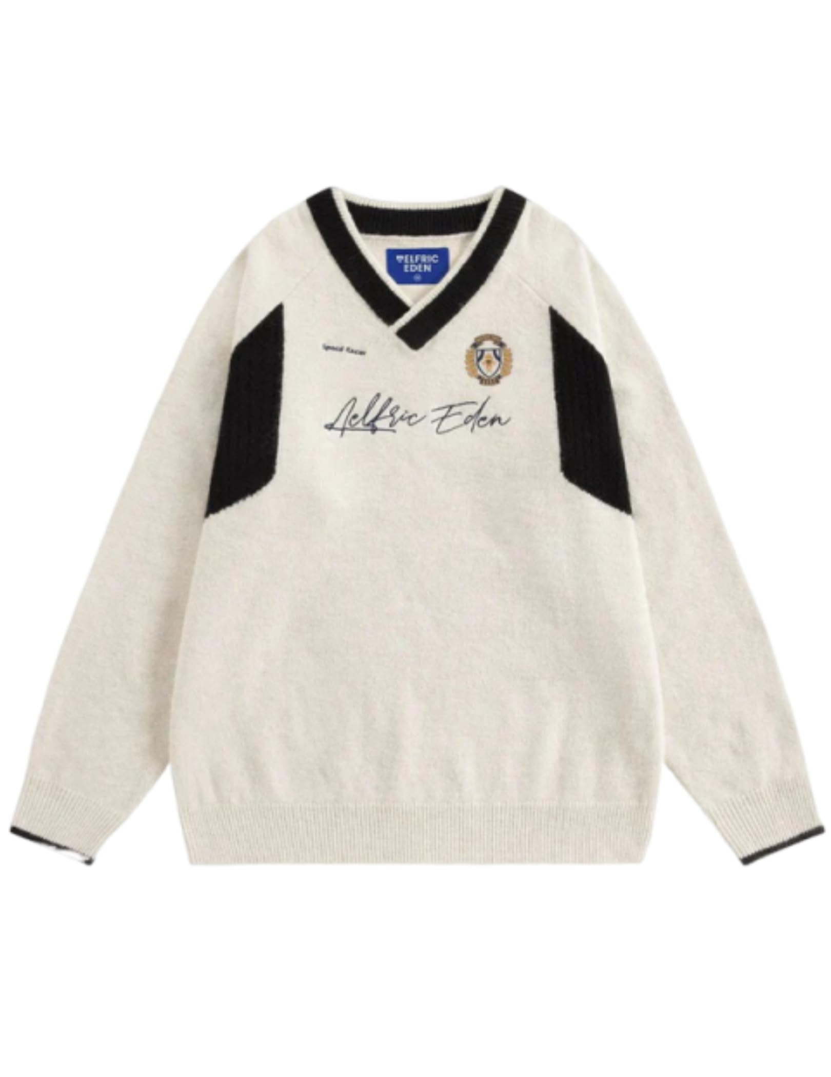 Aelfric Eden Sweaters Patchwork V-Neck Sweater for Women Men Graphic Oversized Pullover 2025 Trendy Outfits