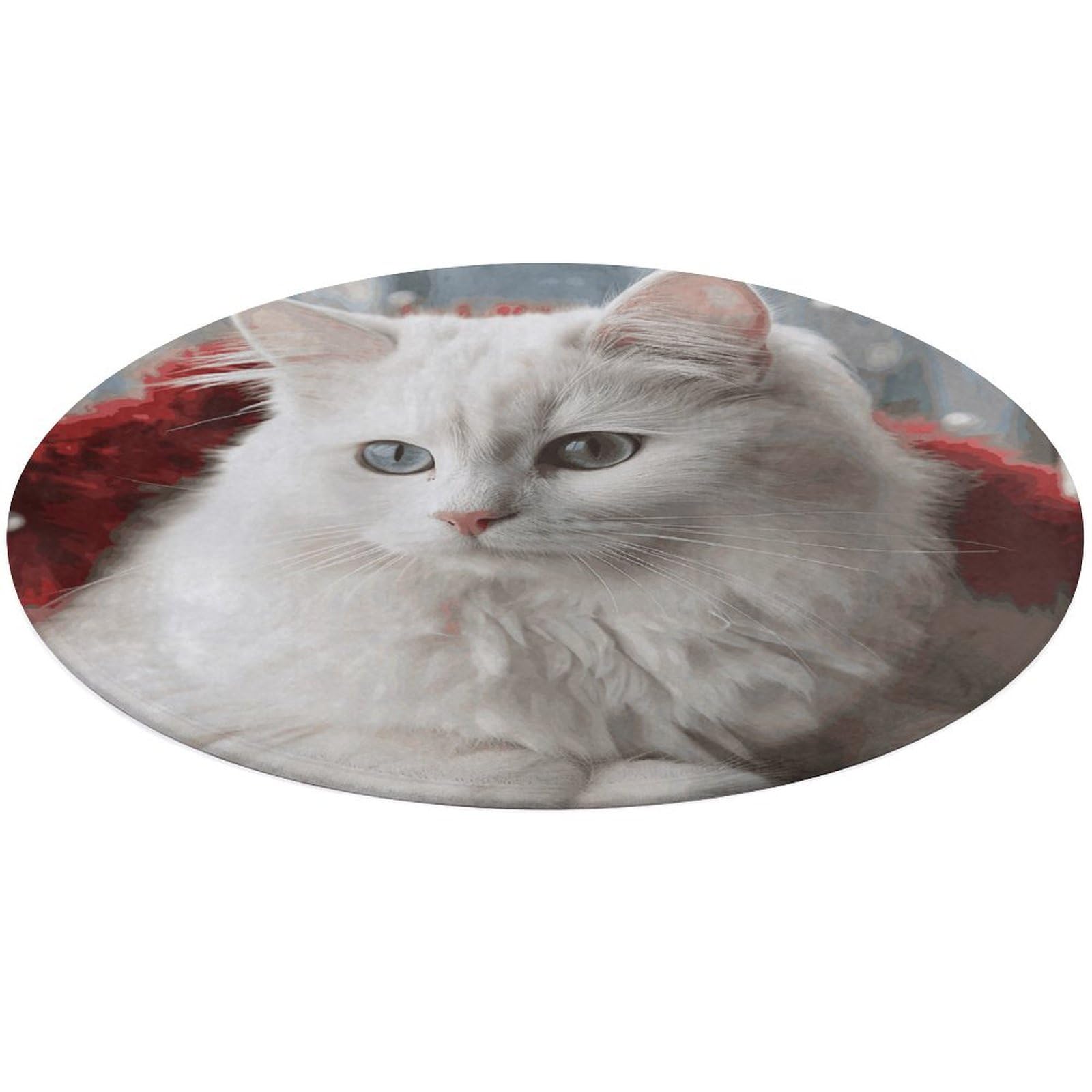 Tapis de porte rond chat blanc avec revêtement super absorbant pour entrée extérieure