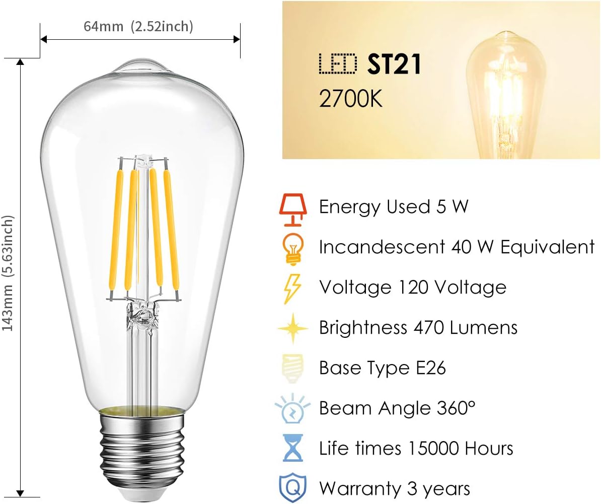 Soft White LED Vintage Filament Bulbs, Pack of 6