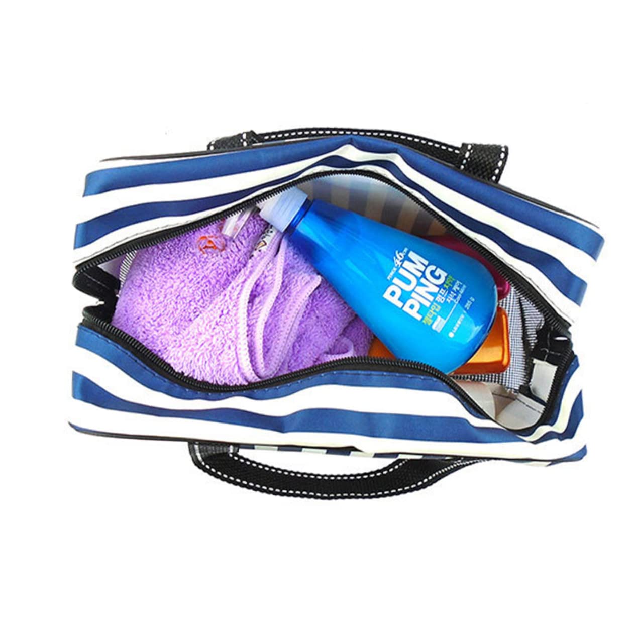 Ipetboom 2pezzi Borsa Da Bagno Strisce Blu e Bianche Capiente e Portatile Per Accessori Da e Viaggi Borsa Multiuso
