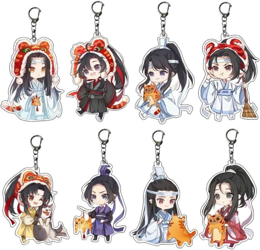 Kopida8 Pcs Anime Mo Dao Zu Shi Keychain Wei Wuxian Lan Wangji Acrylic Keyring Cosplay Cartoon Figure Pendant Bag Accessories, Double-Sided Pattern