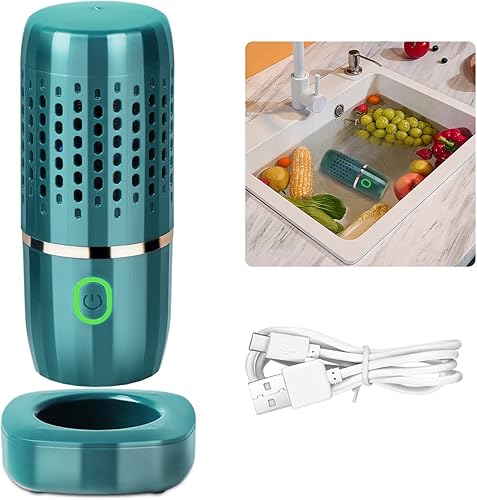 Droeay - Lavadora de frutas y verduras, dispositivo limpiador de frutas portátil, purificador de alimentos inalámbrico USB, limpiador ultrasónico