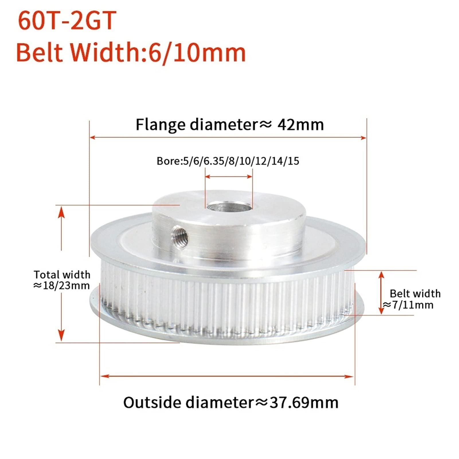 Timing Pulley GT2 60T Timing Pulley, Bore 6.35mm 8mm 10mm 12mm 14mm, for Belt Width 6/9/10/15mm, 2GT 60 Teeth Pulley (NO.1380)(Belt Width 15mm,Bore 14mm)