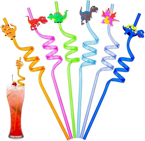 YHomU Juego de 24 pajitas de dinosaurio reutilizables, juego de 8 estilos de pajitas de plástico para beber, pajitas temáticas de safari para niños,