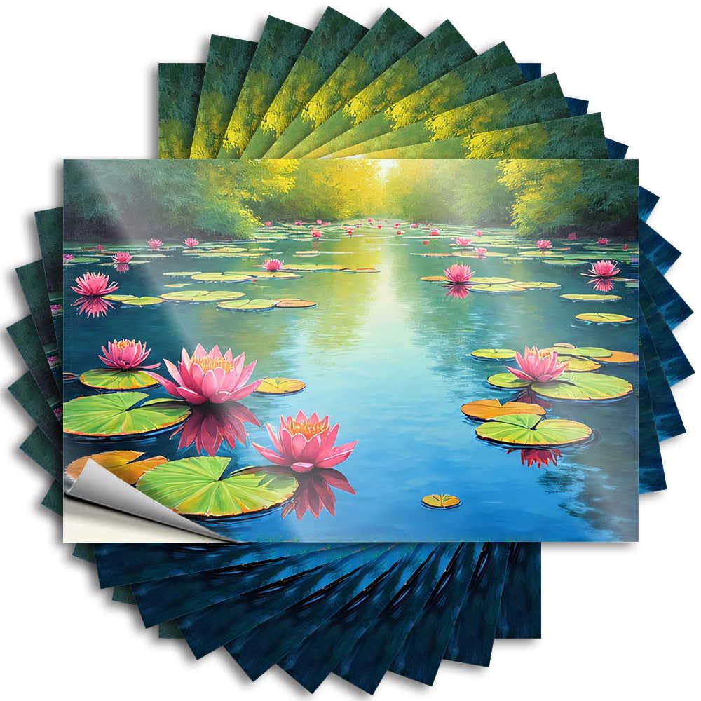 Roll Case Decals | Lily Pond Serenity: A Nature Painting Smiley Face Durable Vinyl Sticker Easy Apply for Narrow(6X9CM)