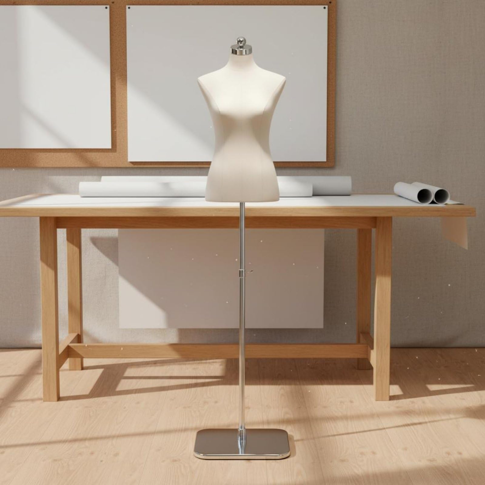 Manichino Donna per Sartoria Busto da Vetrina Torso Femminile per Cucito Modello da Lavoro Superficie Puntinabile , Nero , Base Triangolare Nera