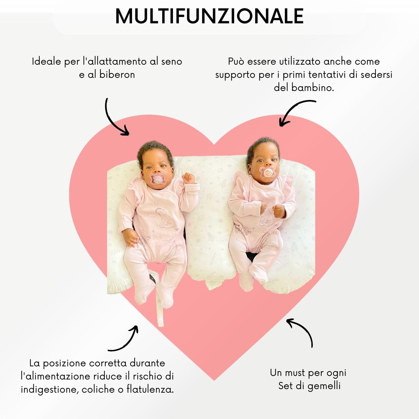 Bellochi Cuscino Allattamento Gemellare Cuscino da Allattamento con Fodera - Cuscino per Allattamento Multifunzionale di Cotone - Magnolia