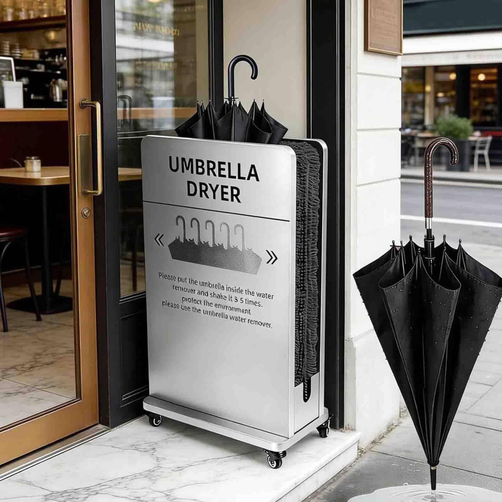 Machine de récupération des Gouttes de Parapluie, Microfibre à Haute capacité d'absorption, bac d'égouttement Amovible, Portable avec roulettes, Conception Peu encombrante pour l'école de