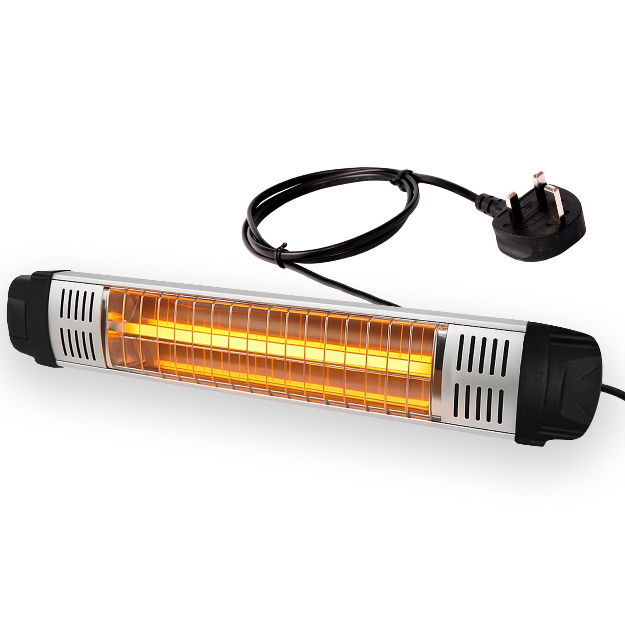 Wall-Mounted Electric Patio Heater 1800W, Carbon Infrared Outdoor Heater with Push Button Control, Waterproof IP65, Graphene Lamp, 1.5m Power Cord, Black/Silver (Black/Silver)