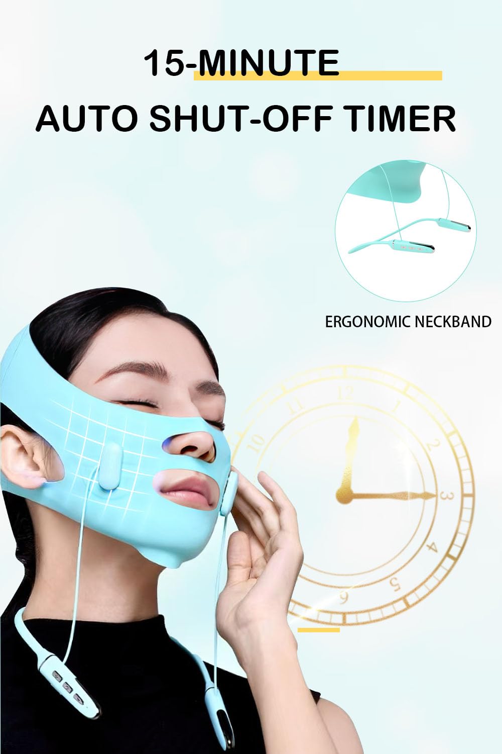 Cinturones faciales con correas ajustables, reductor de barbilla doble y dispositivo de elevación facial con 4 modos y 5 intensidades ajustables de engranajes, máquina inteligente de doble barbilla