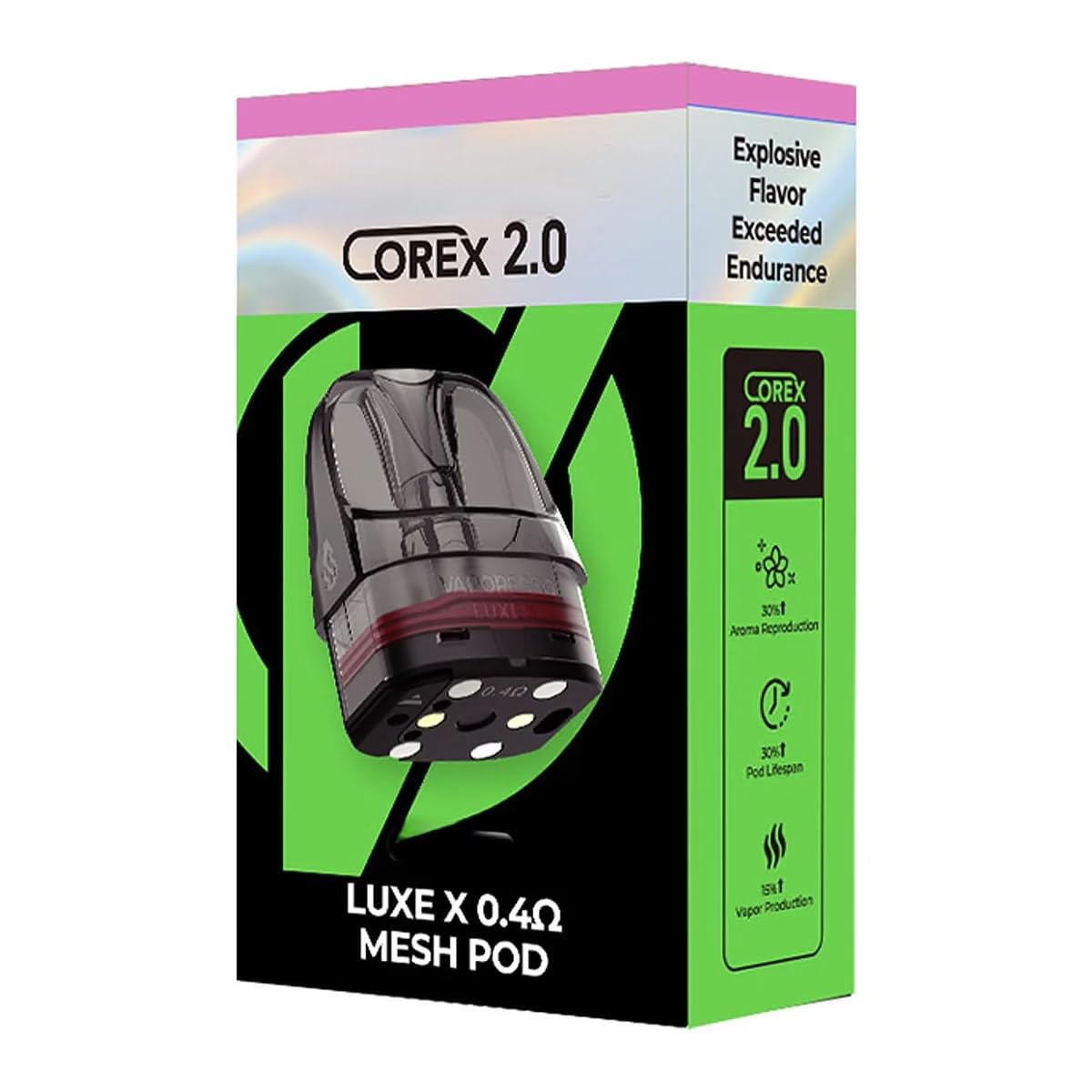 Luxe-X Corex 2.0 Replacement Pods Compatible With Vaporesso Luxe X Luxe XR & Luxe XR Max, Pack Of 2, No Nicotine (0.4 Ohm).