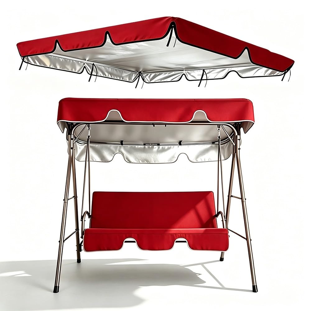 Toit De Rechange pour Balancelle De Jardin 190x132cm Housse De Toit pour Balançoire Extérieur 3 Places Auvent Imperméable pour Balancelle Terrasse Balcon(Red,64x45in-164x114cm)