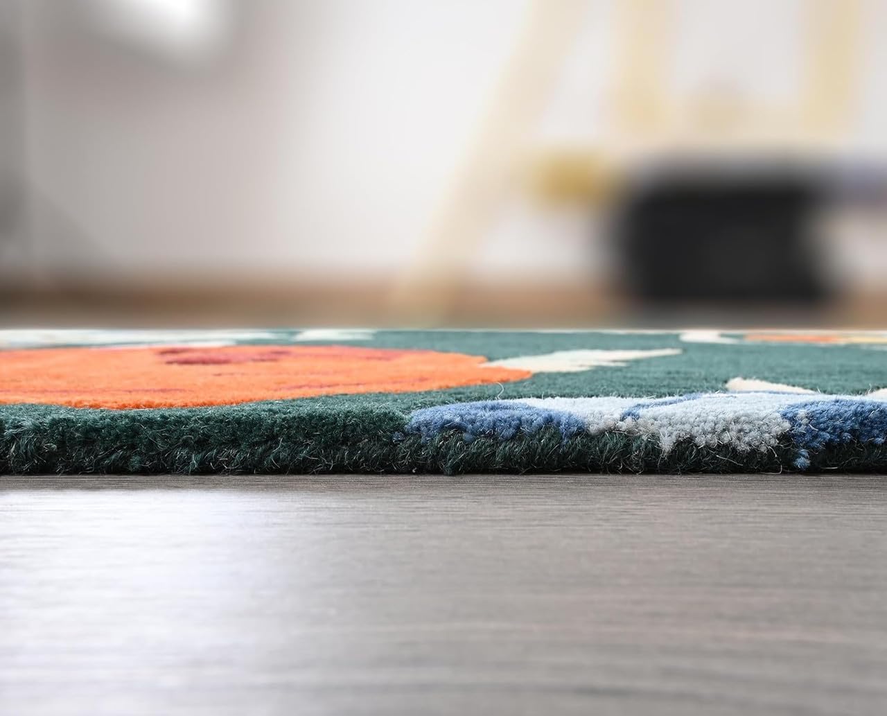 9x12 Dark Green Multi Floral Wool Area Rug, Handmade Medium Pile Rug with Cotton Backing, Botanical Living Room Rug