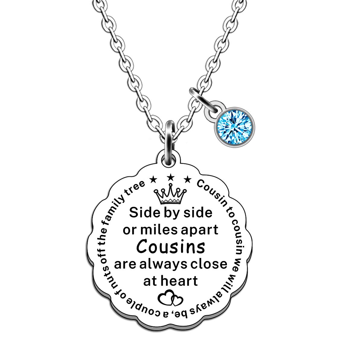 JMIMOCousin Gifts Necklace for Women Girls - Side By Side Or Miles Apart Cousins Are Always Close At Heart, Stainless Steel, Rhinestone