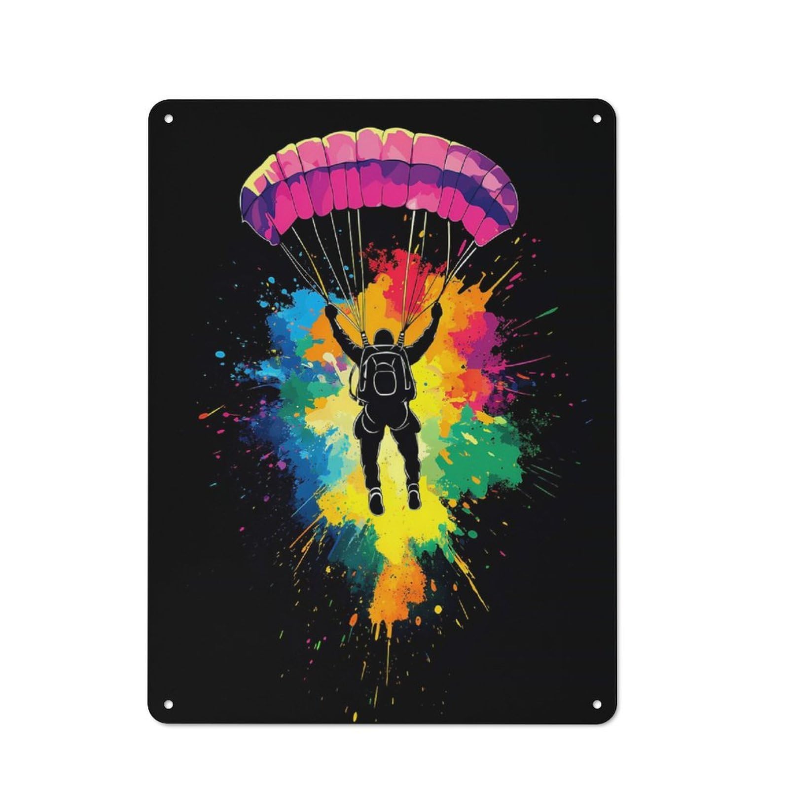 Junmoney Skydiving Silhouette Retro Metal Wall Sign 40X30cm With For Living Room Wall, Housewarming Wall Decor For People Furnishing Living Room