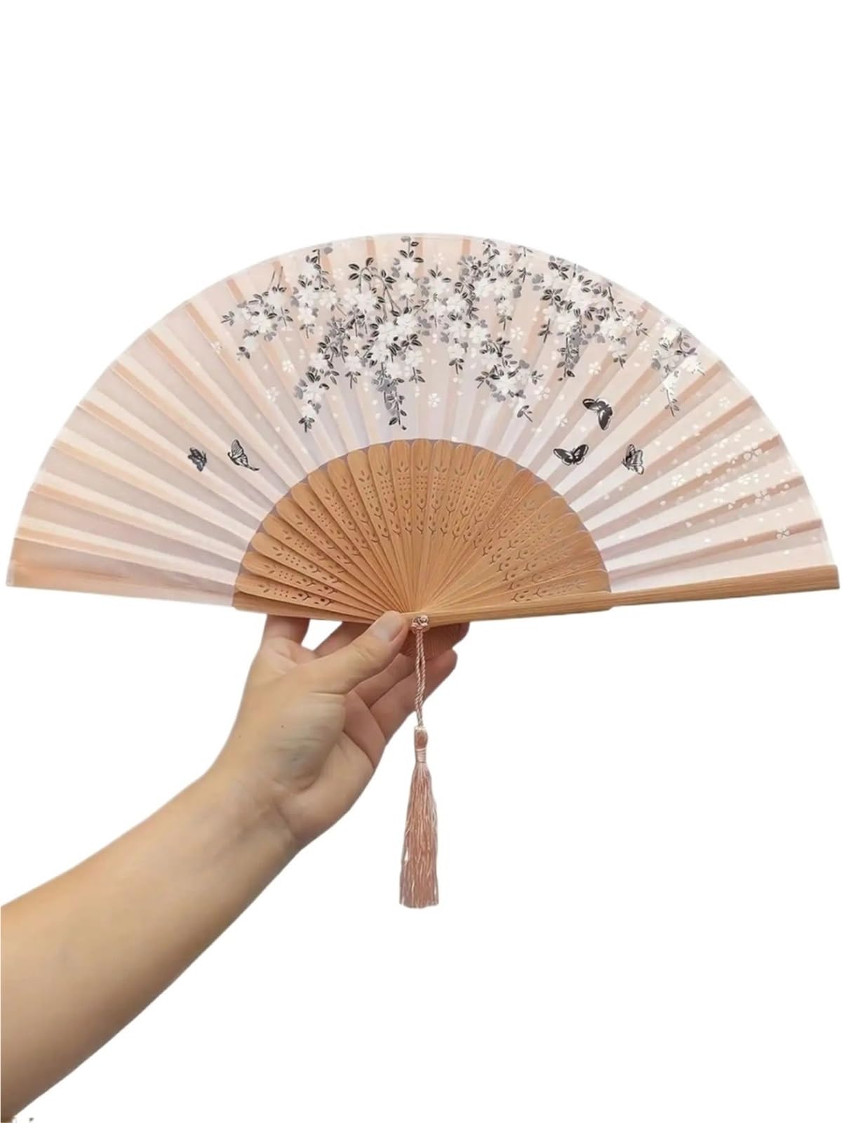 WSQHAO 3Pcs Vintage Handmade Folding Fan With Tassel Wedding Party Favor, Traditional Handheld for Summer