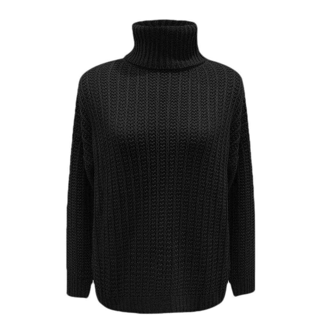 desolateness Women's Long Sleeve Pullover Knitted Solid Color Turtleneck Loose Casual Sweater Top