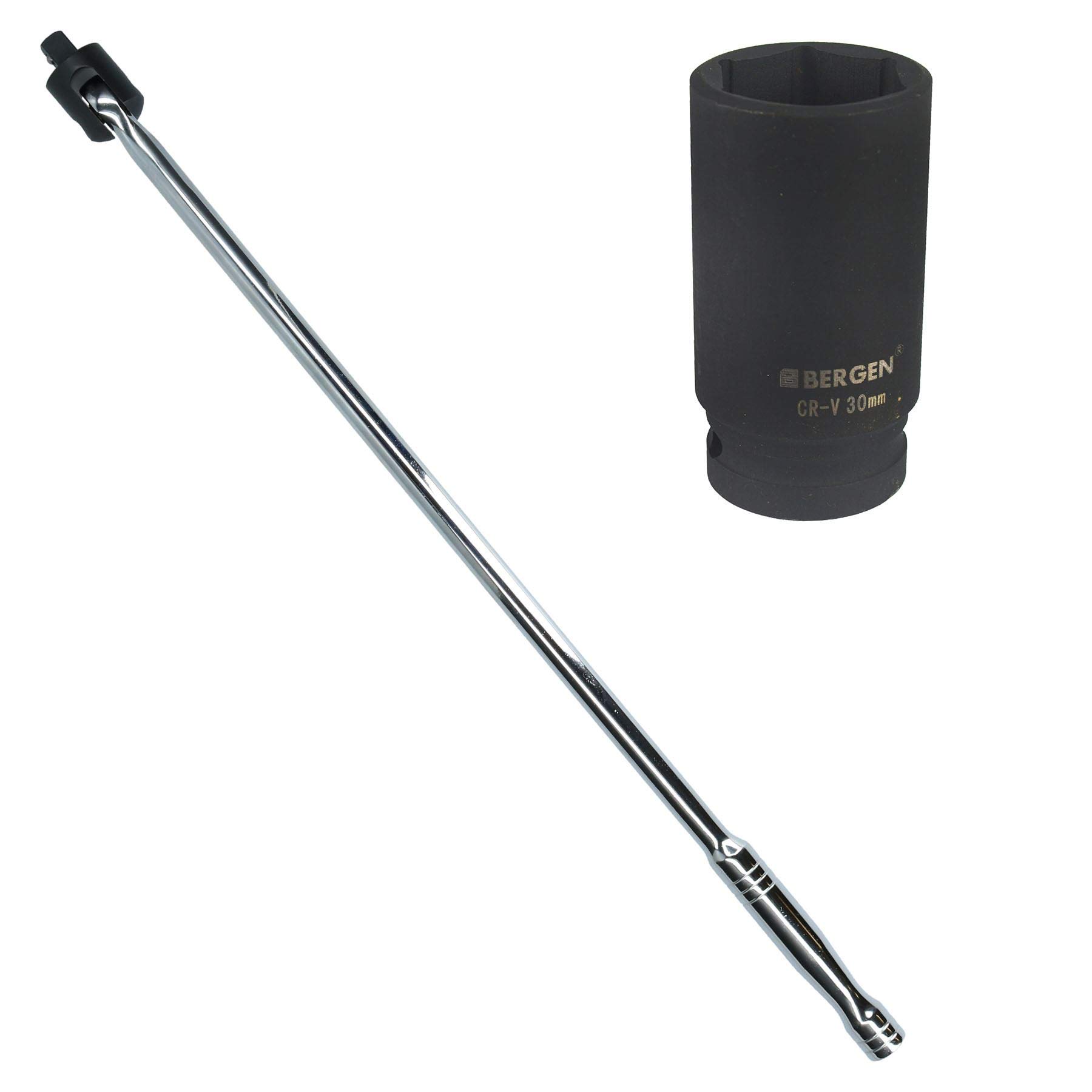 AB Tools 1/2" Drive 24" Breaker Power Knuckle Bar with 30mm Metric Deep Impact Socket