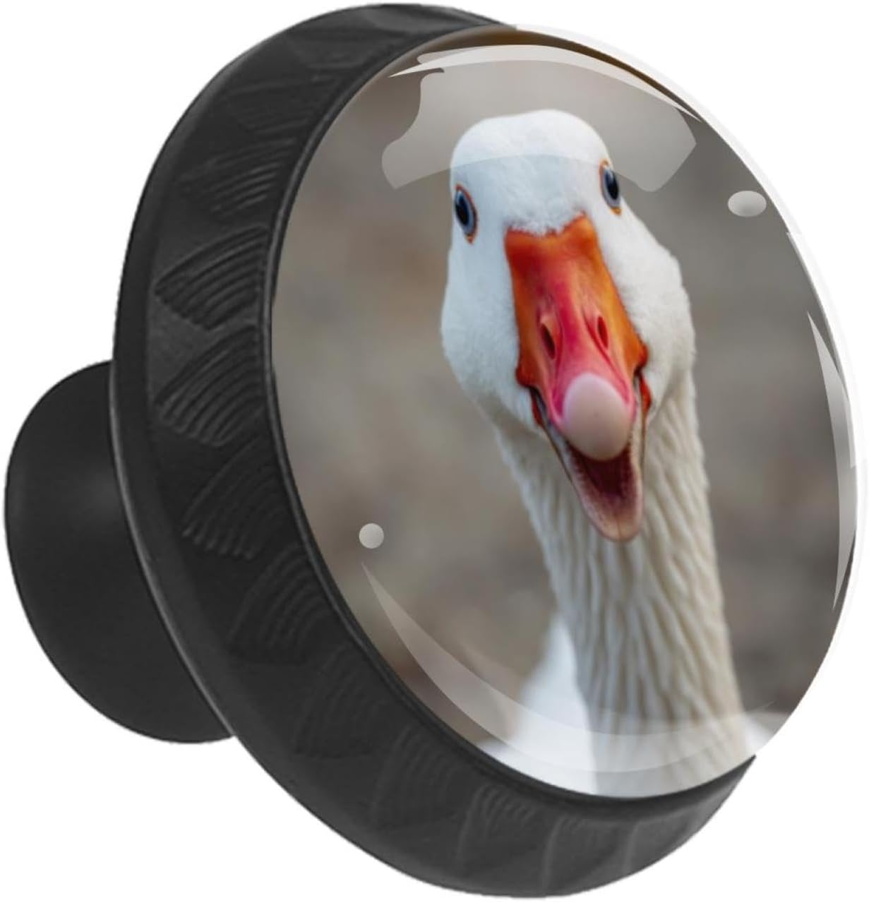 Black Base Funny White Goose (2) Decorative Pulls, Pattern Cabinet Knobs for Home Furniture Decoration
