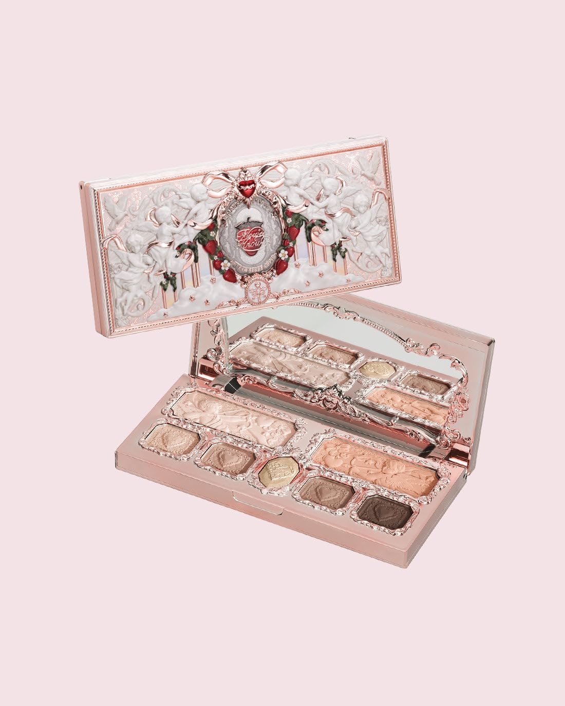 Flower Knows Strawberry Cupid Makeup Palette – Multi-Use Eyeshadow & Face Palette, Blendable Mattes & Skin-Friendly Shimmers for a Dreamy, Long-Lasting Finish (01 Honey Canele, 14 g)