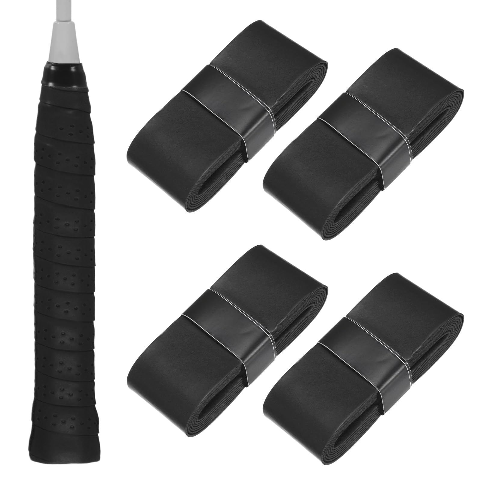 M METERXITY 4-Pack Tennis Racket Grip Tape PU Pickleball Overgrip Grip Tapes Anti-Slip Sweat Absorbent for Pickleball/Racquetball/Badminton/Squash/Baseball Bat Handle Black
