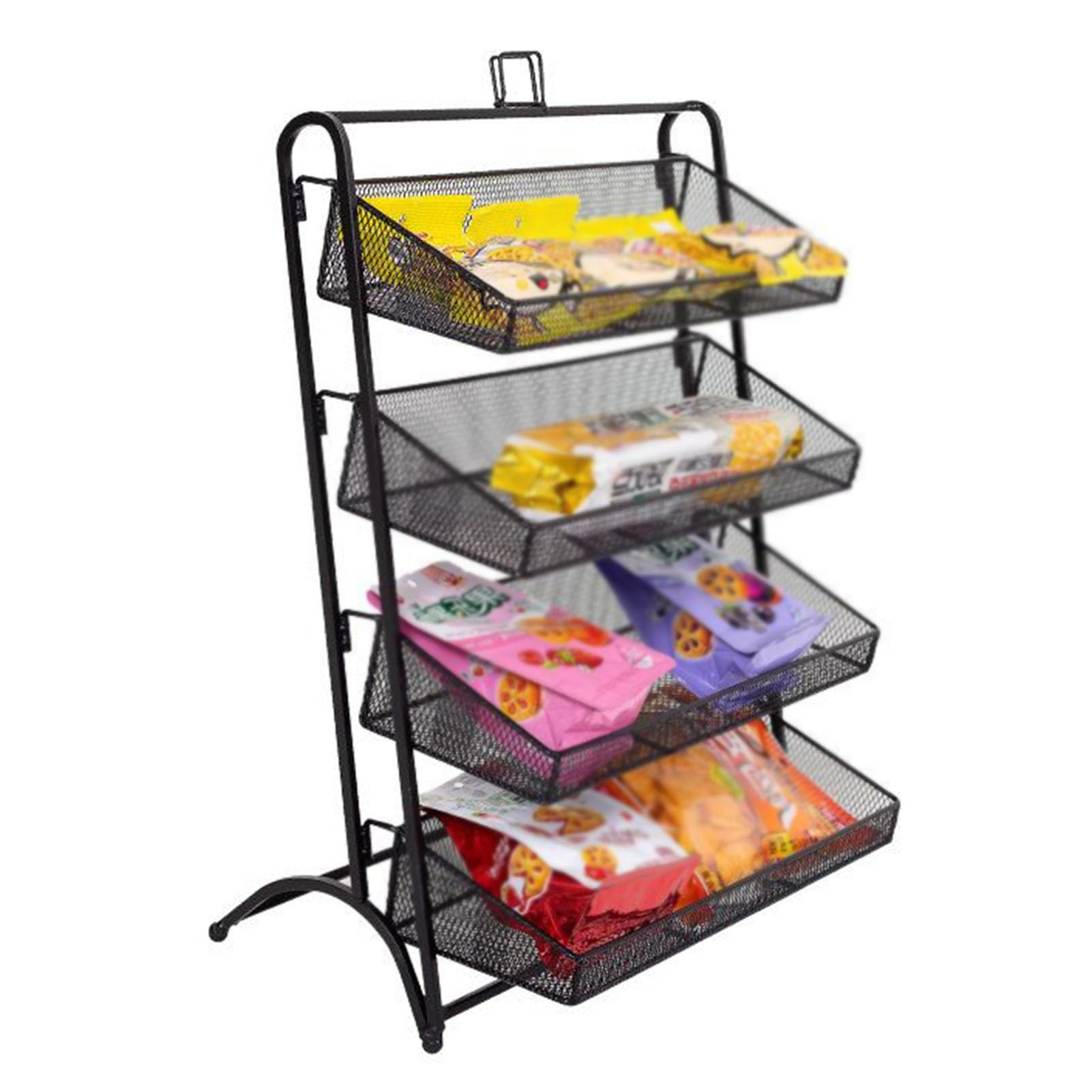 Organizador versátil de alambre de 4 niveles para exhibición de dulces en tiendas