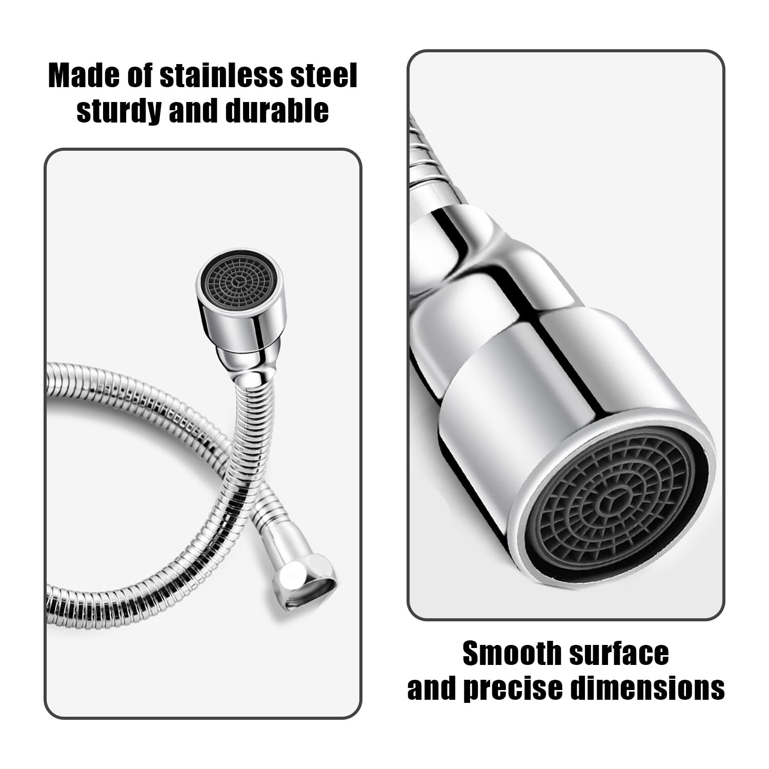 KRYMSON 1 extensión de grifo (20 cm, acero inoxidable) y 2 adaptadores de grifo (24 mm/22 mm exterior, 20 mm interior), adecuado para cocina, baño, inodoro