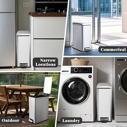 Miniatura 228 de Cubo de basura pequeño para baño con tapa, cubo de basura de 1.3 galones con cubo interior extraíble, cubo de basura delgado con tapa de cierre