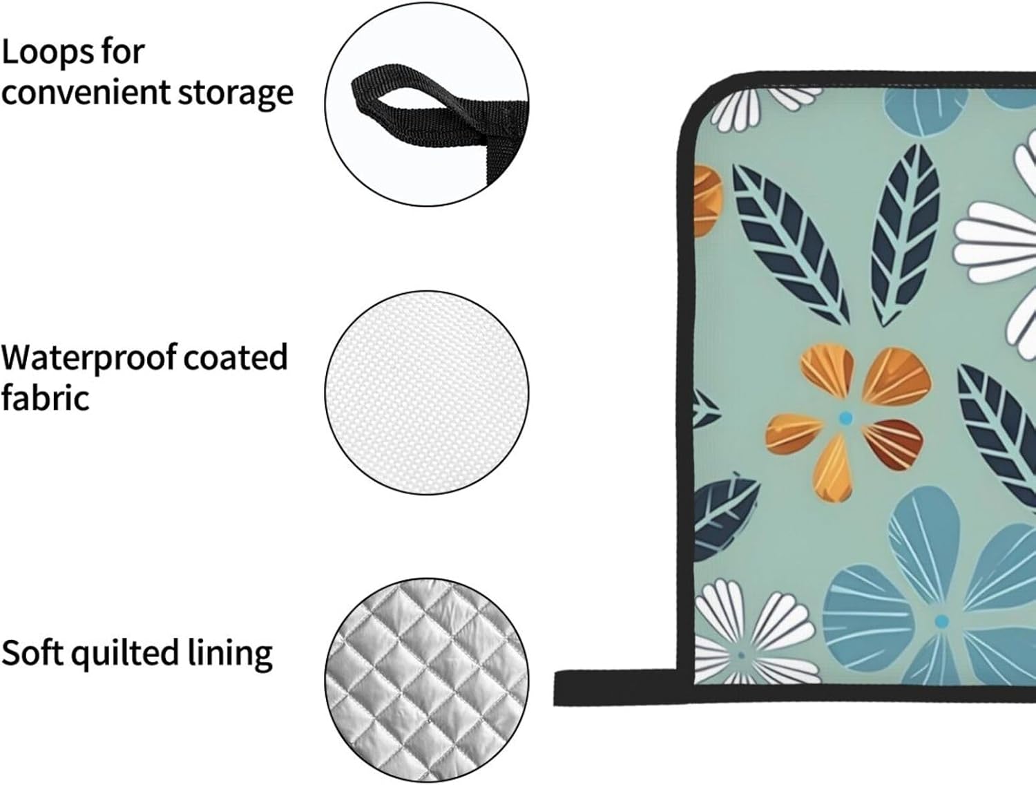 Light coloured floral Oven gloves and heat-resistant mat 4-piece set. Suitable for grilling, microwave oven frying, and baking