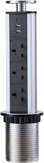 Pull Pop Up Power Sockets for Kitchen Worktops Electrical Plug Socket with 1 Type-C & 2 USB Charging Ports, Chrome Plated