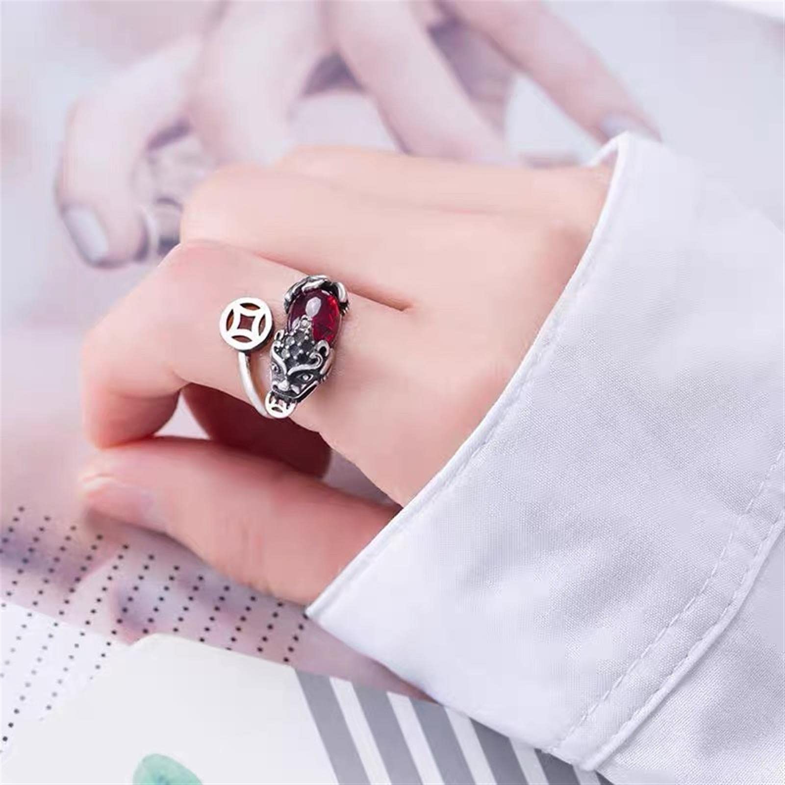 Vintage S925 Sterling Silber Fengshui Pixiu Ring Öffnung Einstellbare Zeigefinger Ring für Damen