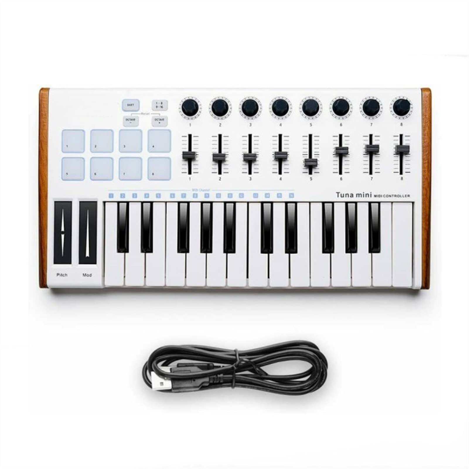 Teclado Piano 25 Llaves USB Midi Controlador De Teclado 8 RGB Retroiluminado DJ Pianos