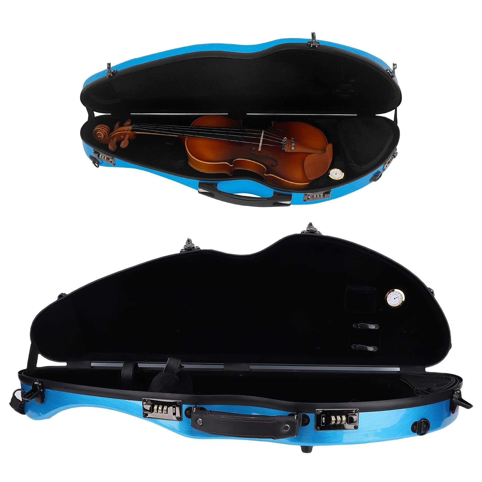 Robusta Scatola per Violino in Fibra di Carbonio con Igrometro e Chiusura a Combinazione per Violini 4/4 a Grandezza Naturale, Blu Leggero