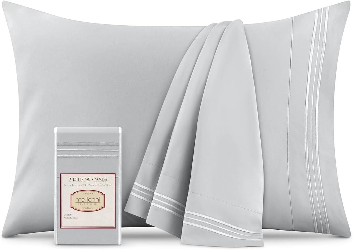 Pillow Cases - Luxury, Extra Soft | Cooling Pillow Covers - 2 PC Iconic Collection Pillowcases - Envelope Closure (Standard/Queen 20" x 30", Light Gray)