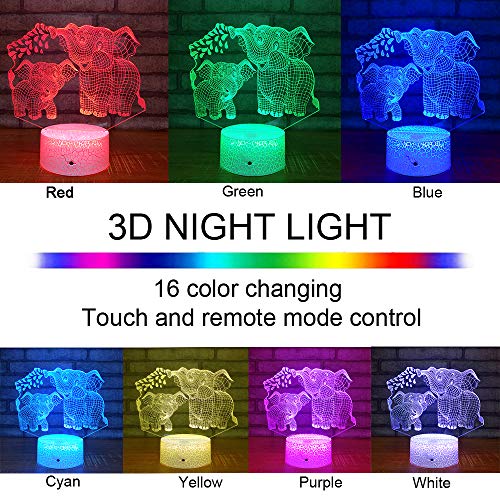 Elephant 3D Night Light For Kids 3D Lamp With 16 Colors Changing Remote Control Elephant Toys 10 9 3 5 2 8 1 7 6 4 Year Old Girls Women Baby Boys Gifts (Elephant) #TOP1