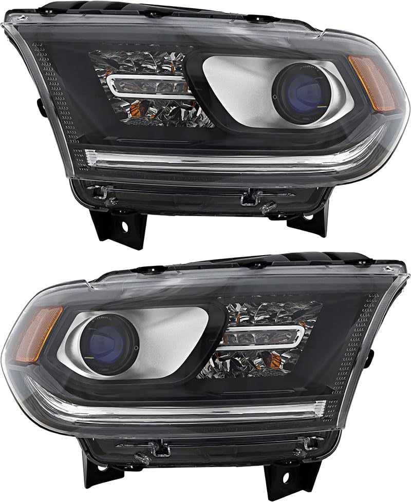 For Dodge Durango Headlights Lamps Set 2014 2015 Halogen Black Trim Driver and Passenger Side
