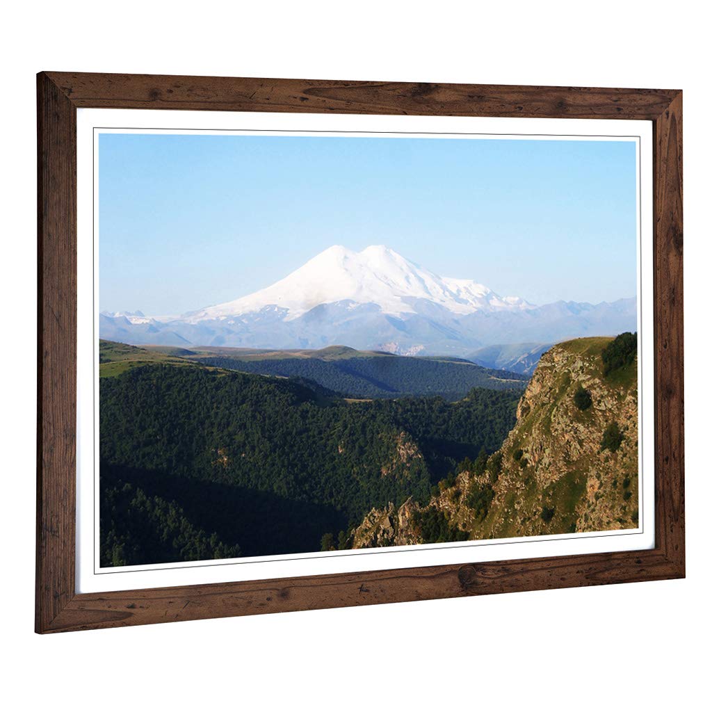 Big Box Art Framed Print of Landscape Elbrus Mountain Design | Wall Art Picture | Home Decor for Kitchen, Living Room, Bedroom, Hallway, Walnut, A2 / 24.5x18 Inch / 62x45cm