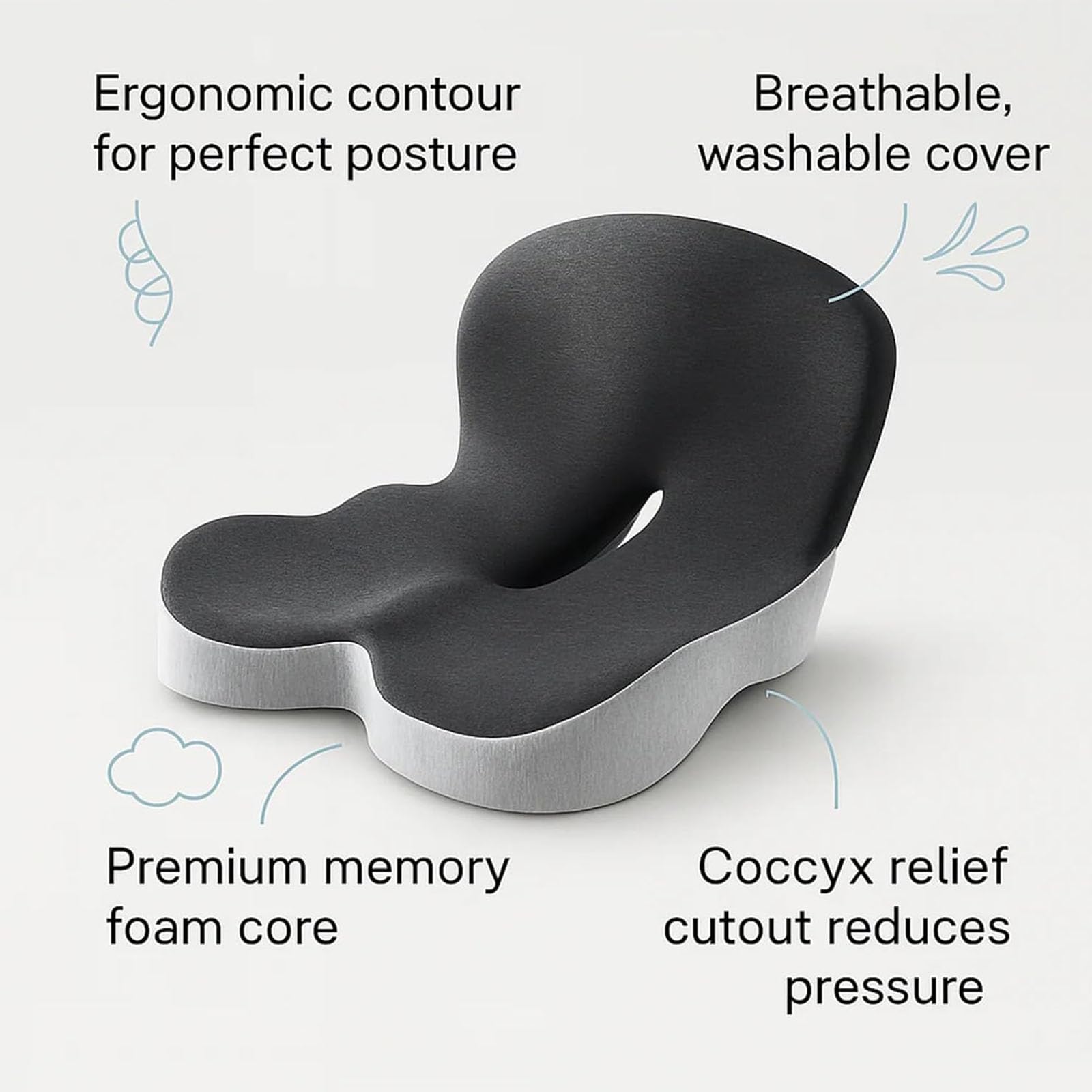 Cojín ortopédico de asiento para conductores de camiones, espuma viscoelástica con correa ajustable, soporte ergonómico para la espalda para viajes largos, ideal para mayor comodidad durante el viaje