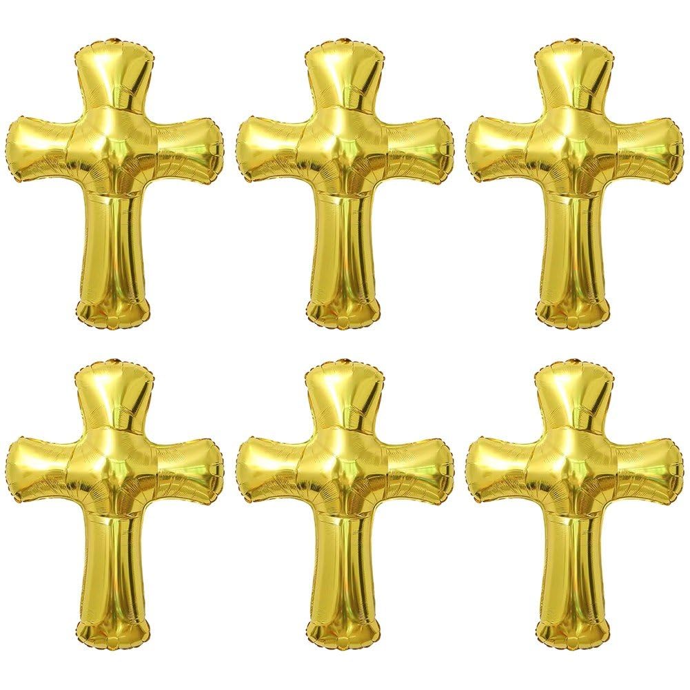 Hrippy 6 Pcs Foil Cross Balloon, Large Inflatable Ornament for Baptism Communion and Religious Memorial Scene Decor