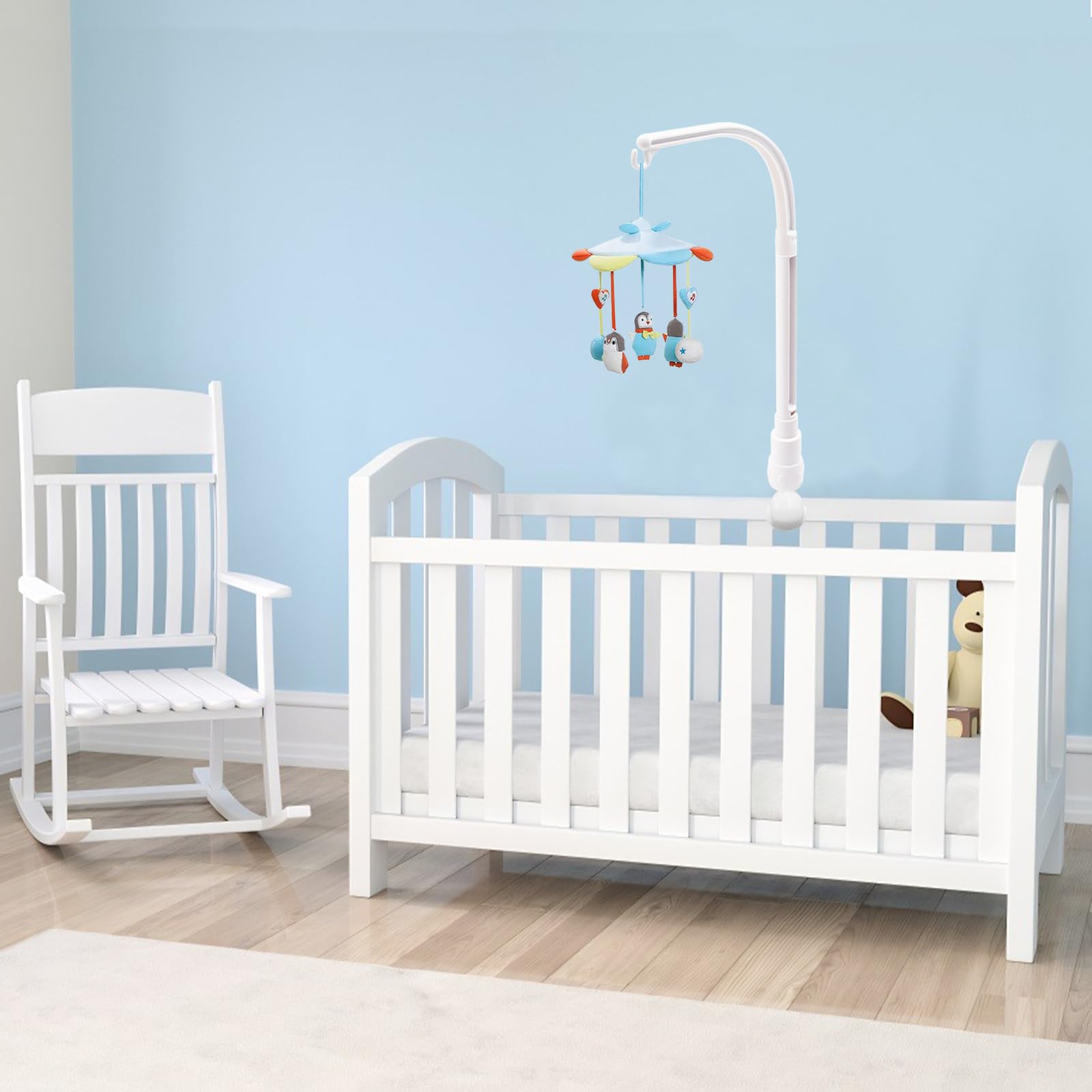 Support mobile pour lit d'enfant 58 cm Support amovible réglable pour crèche suspendue/jouet mobile Blanc