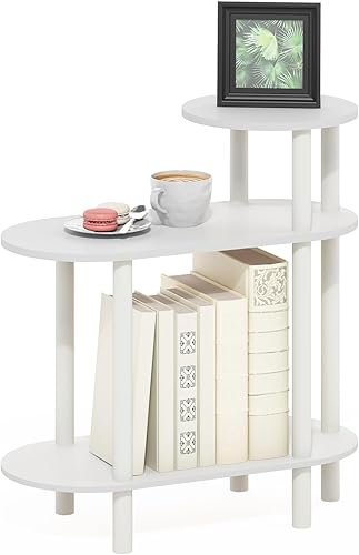 Furinno Turn-N-Tube - Mesa auxiliar ovalada de 3 niveles con estante abierto, mesa de noche de montaje sin herramientas, mesa de noche, para sala de