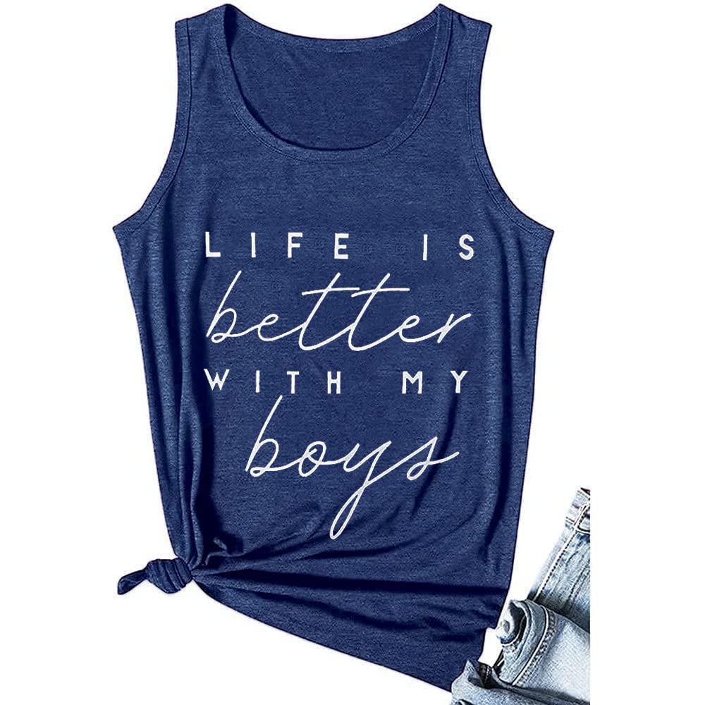 Life is Better with My Boys Women Funny Mom Gift Shirts Graphic Summer Short Athletic Casual Workout Tops