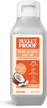 Bulletproof Coconut Brain Octane C8 MCT Oil, 16 Ounces, Premium Keto Supplement for Sustained Energy, Brain and Body Fuel, Unflavored, Add to Coffee and Smoothies, Packaging May Vary