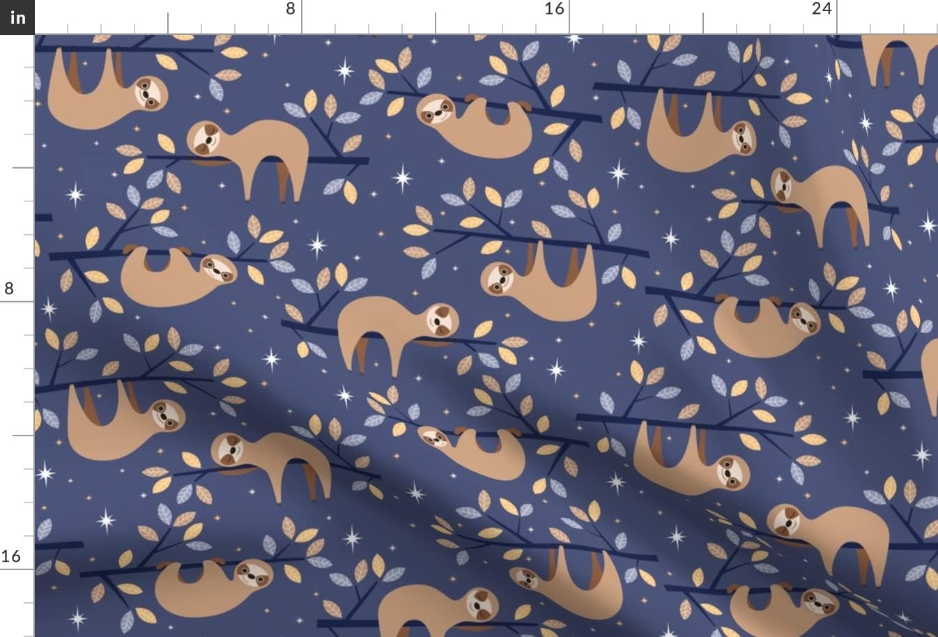 Spoonflower Fabric - Sloths Sloth Jungle Rainforest Animals Night Stars Endangered Species Printed on Upholstery Velvet Fabric Fat Quarter - Upholstery Home Decor Bottomweight Apparel